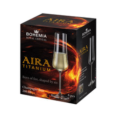 Set de 6 pahare pentru sampanie, din cristal de Bohemia, 260 ml, Aira Flute