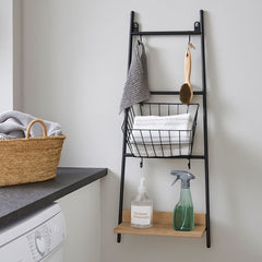 Etajera metal si lemn, negru cu natur, 38x17x87, Inart