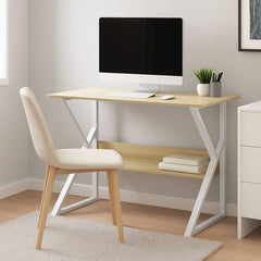 Birou din lemn si metal 100x48x72 cm, alb/stejar