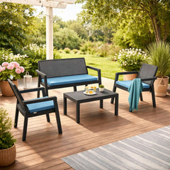 Set mobilier gradina Prestij 4 persoane , poliratan maro , masuta , canapea si 2 fotolii