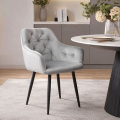 Pachet 3+1 Scaun dining Velvet gri, tip fotoliu, tapiterie catifea