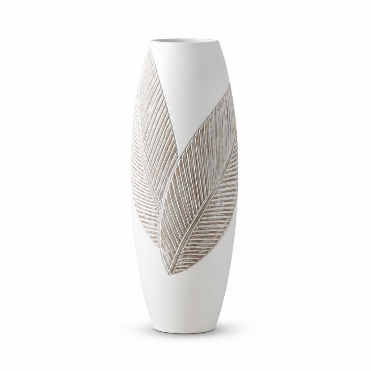 Vaza alba din polirasina 45 cm Leaf & Satin Yazhi, 1, hectarul.ro