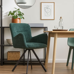 Scaun de dining rotativ, verde, din material textil si cadru metalic Papilio