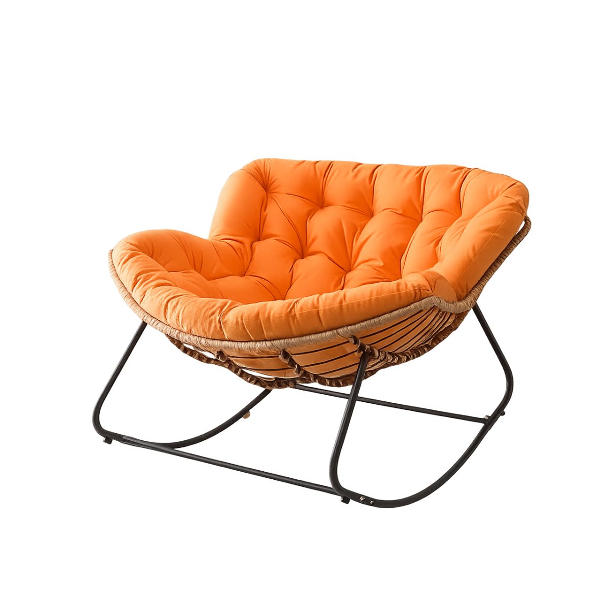 Fotoliu-balansoar cu cadru negru si perna orange Lazy Bloom Haro, 1, hectarul.ro