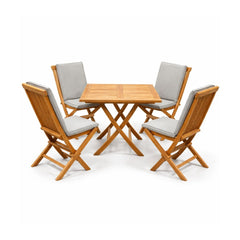 Set mobilier terasa/gradina Square 4 scaune si masa rabatabile din lemn masiv de tec de culoare maro natur cu perne incluse