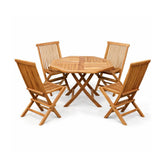 Hectarul - Set terasa/gradina Octogonal compus din masa si 4 scaune pliabile din lemn masiv de tec de culoare maro natur