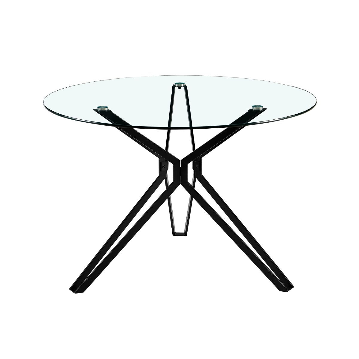 Masa dining rotunda cu cadru metalic negru si blat din sticla securizata 8 mm grosime, 110 cm diametru, 74 cm inaltime, Iris HARO, 1, hectarul.ro