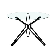 Masa dining rotunda cu cadru metalic negru si blat din sticla securizata 8 mm grosime, 110 cm diametru, 74 cm inaltime, Iris HARO