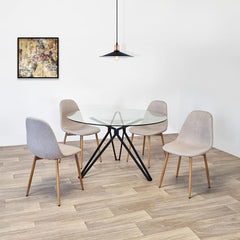 Masa dining rotunda cu cadru metalic negru si blat din sticla securizata 8 mm grosime, 110 cm diametru, 74 cm inaltime, Iris HARO