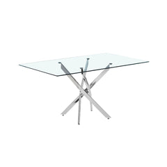 Masa dining cu picioare metalice cromate si blat din sticla securizata 10 mm grosime, 160X90X75 cm Brillo HARO