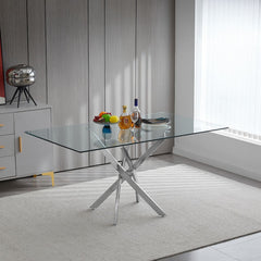 Masa dining cu picioare metalice cromate si blat din sticla securizata 10 mm grosime, 160X90X75 cm Brillo HARO