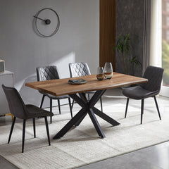 Masa dining cu picioare metalice negre robuste si blat solid din MDF maro, 160X90X74 cm, 40 mm grosime, Adriane HARO