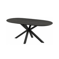 Masa dining ovala 160x90 cm maro inchis, blat din MDF 25 mm si picioare metalice, Odense HARO