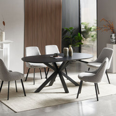 Masa dining ovala cu picioare metalice si blat negru din MDF 25 mm grosime, Odense HARO