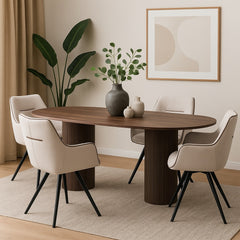 Masa dining ovala din MDF maro wenghe, 200X100X75 cm, Orlando HARO