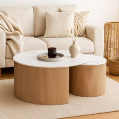 Set 2 masute cafea rotunde din MDF cu blat aspect marmura 80x45 cm, respectiv 50x40 cm, Rondor HARO