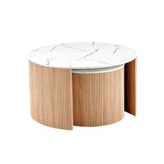 Set 2 masute cafea rotunde din MDF cu blat aspect marmura 80x45 cm, respectiv 50x40 cm, Rondor HARO