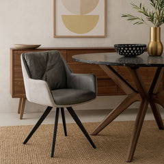 Scaun dining, gri, tapiserie textil si cadru metalic, rotativ, 62x61x86 cm Luna HARO