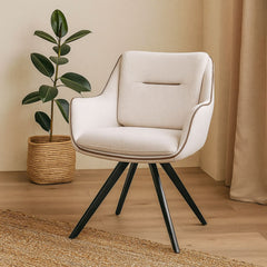 Scaun dining, crem, tapiserie textil si cadru metalic, rotativ, 62x61x86 cm Luna-3 HARO