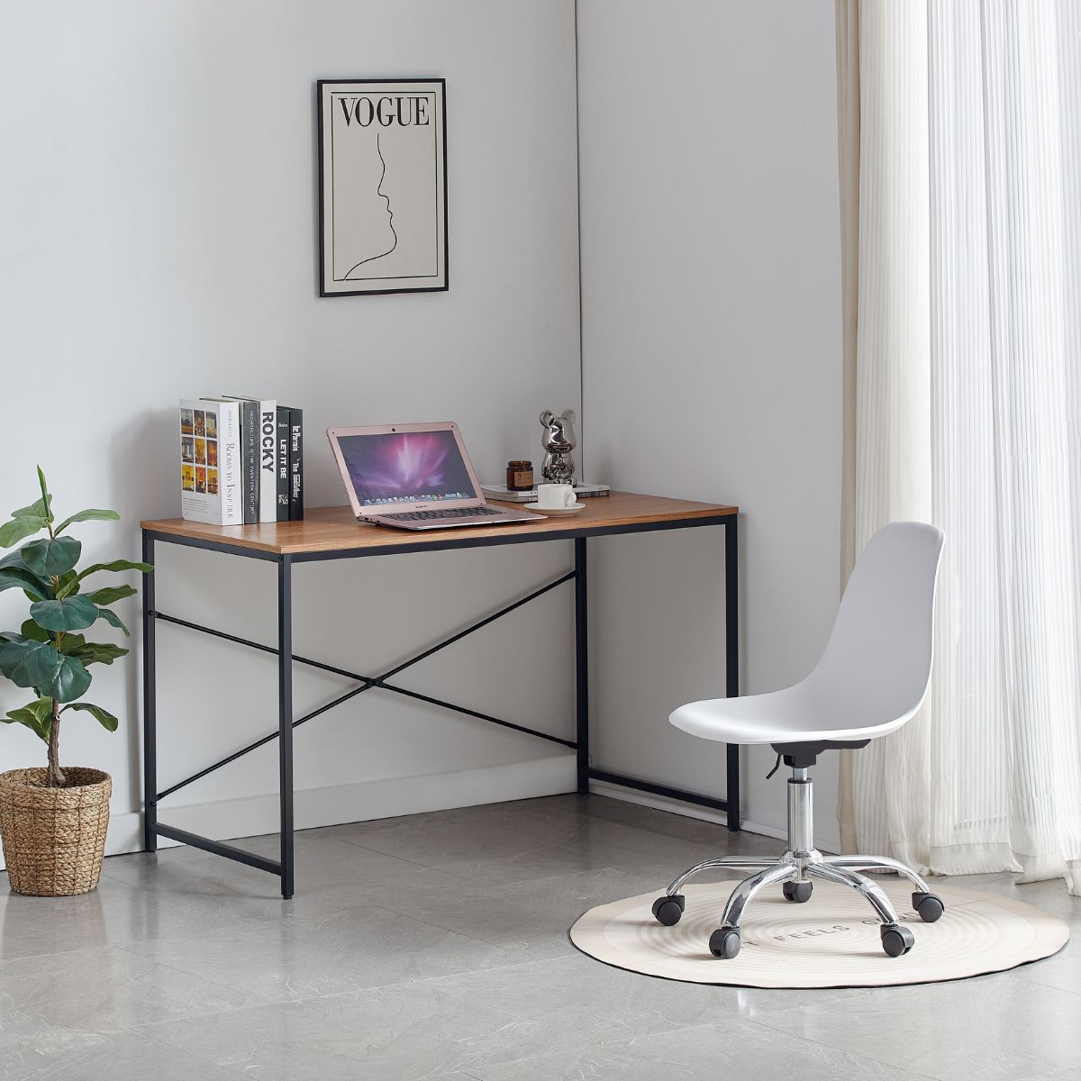 Birou cu cadru metalic negru si blat din MDF melaminat maro, 15 mm grosime, 120x60x72 cm Storia 1 HARO, 1, hectarul.ro