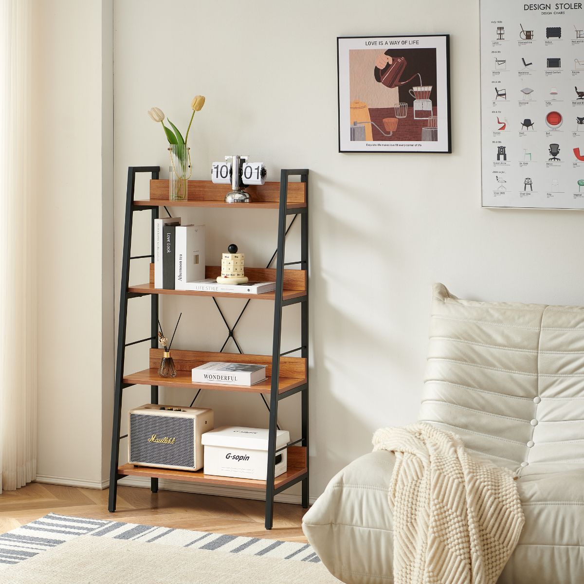 Raft metalic 60x35x117 cm cu polite din MDF melaminat, 15 mm grosime, maro stejar, HARO, 1, hectarul.ro