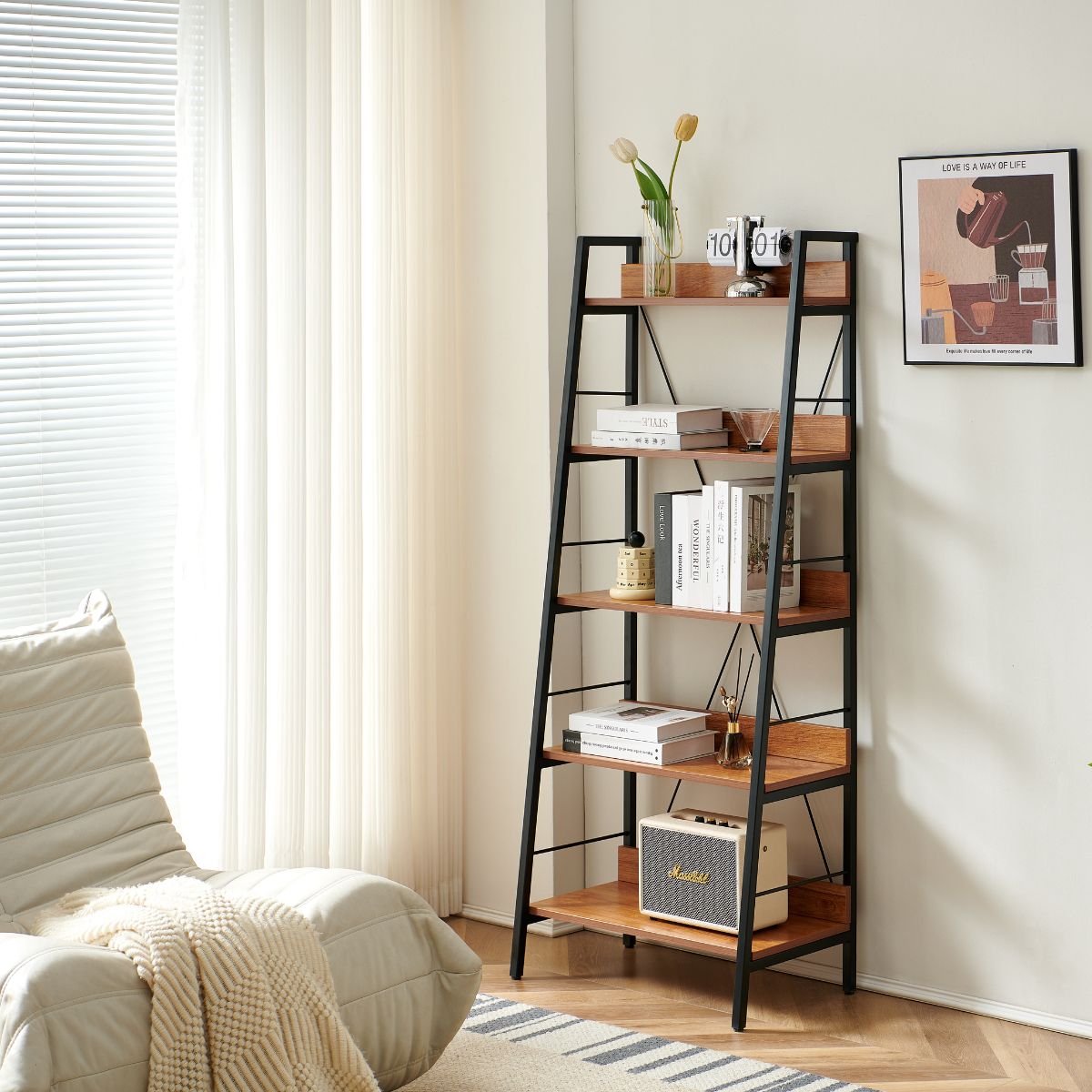 Raft metalic 60x35x149 cm cu polite din MDF melaminat, 15 mm grosime, maro stejar,  HARO, 1, hectarul.ro