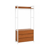 Hectarul - Raft tip dressing cu cadru metalic alb si comoda MDF melaminat maro stejar, 80x40x200 cm, Alba HARO