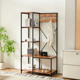 Hectarul - Raft cu cadru metalic negru si polite din MDF melaminat de 15 mm grosime, maro, 96x45x178 cm, Urban Coat HARO