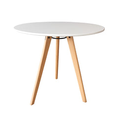 Masa de dining rotunda alba Ø80x74 cm, din MDF melaminat si lemn de fag, Pago HARO