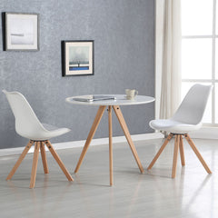 Masa de dining rotunda alba Ø80x74 cm, din MDF melaminat si lemn de fag, Pago HARO