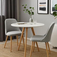 Masa de dining rotunda alba Ø80x74 cm, din MDF melaminat si lemn de fag, Pago HARO