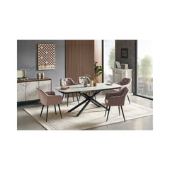 Masa de dining extensibila 140-200 cm, din piatra sinterizata si metal, Niveo HARO