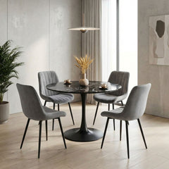 Scaun dining gri cu cadru metalic fix si sezut textil, 60x60x80 cm, Lisse A866 HARO