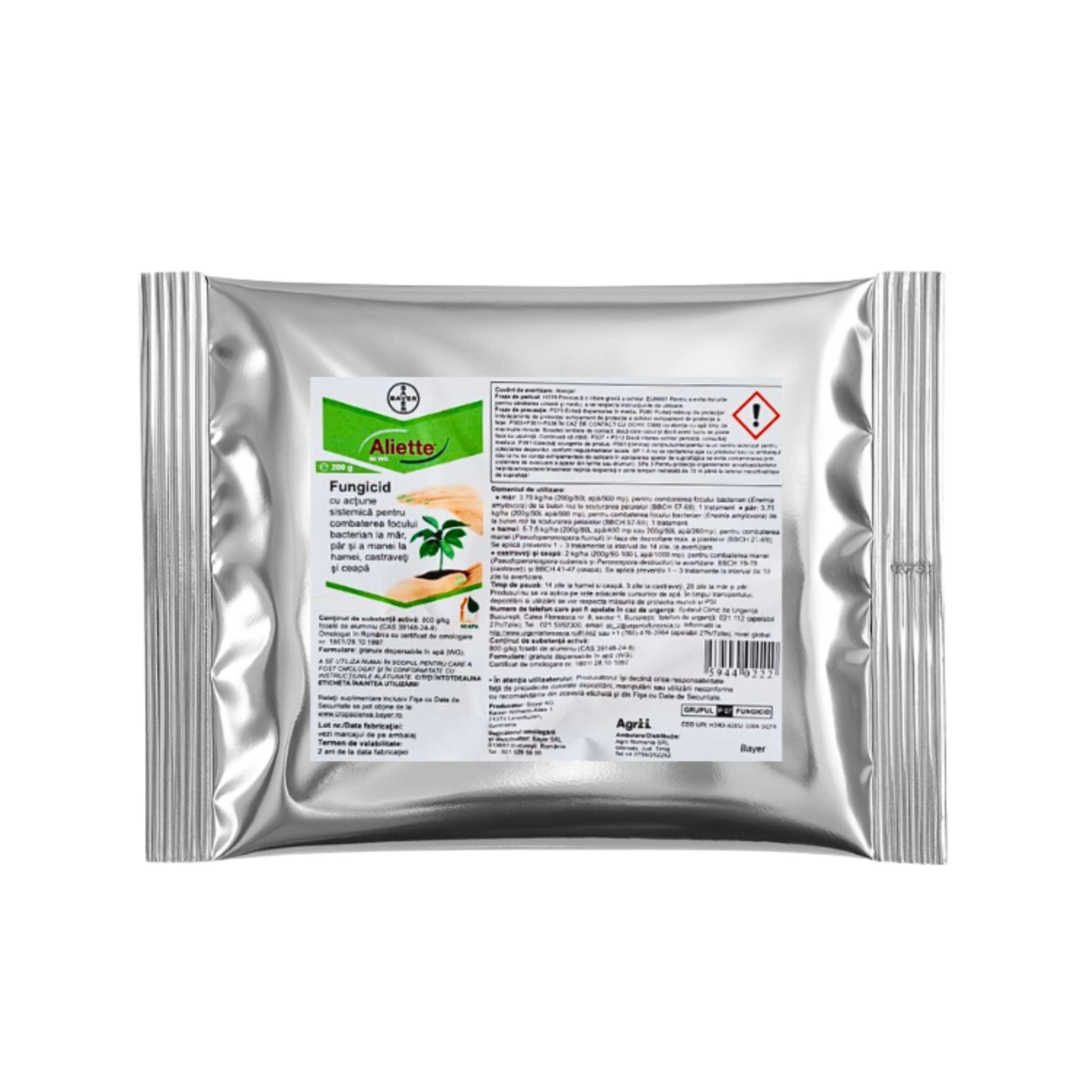 Aliette 80 WG 200 g fungicid sistemic Bayer cu fosetil de aluminiu pentru mană și foc bacterian, 1, hectarul.ro