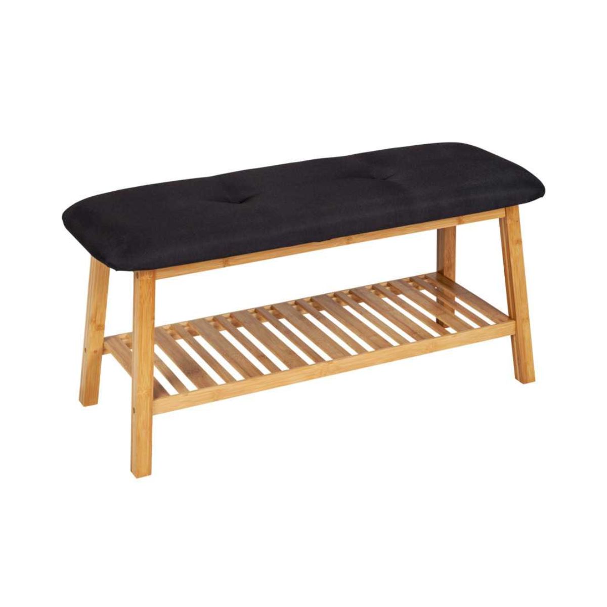 Bancheta cu suport pentru incaltaminte 90 cm, din bambus si poliester Ecori Wenko, 1, hectarul.ro