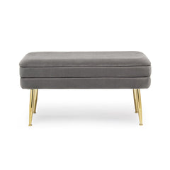 Bancheta gri/auriu din catifea poliester si otel 79 cm Pavlina Bizzotto