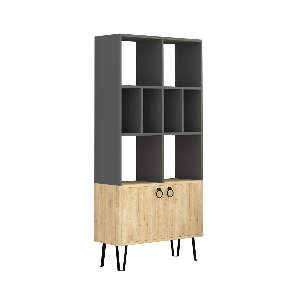 Biblioteca gri antracit / maro stejar 166x80x30 cm Bene Decortie, 1, hectarul.ro