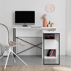 Birou alb din PAL melaminat si fier 110 cm Badau Decortie