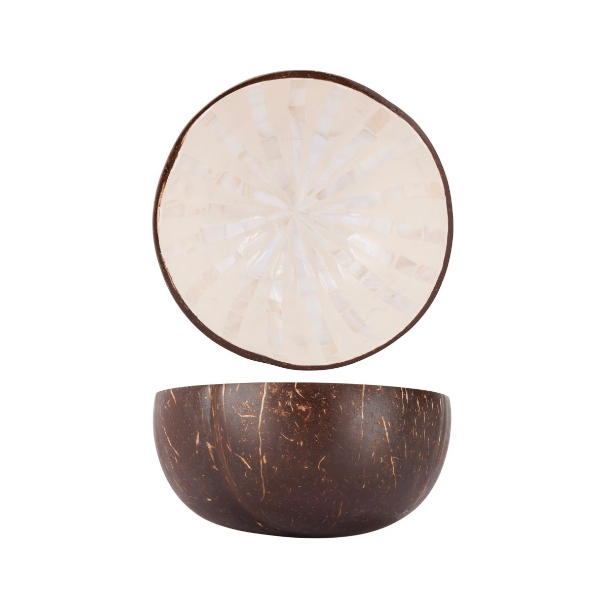 Bol din cocos Ø14 x 6 cm maro/crem Cocos Brown mosaic Star Noya, 1, hectarul.ro
