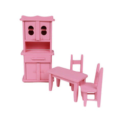 Bucatarie de jucarie pentru papusi, din lemn cu 4 piese, Roz, AC 1014