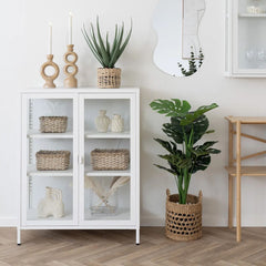 Bufet alb din otel si sticla, 2 usi, 80x40x101 cm Brisbane House Nordic