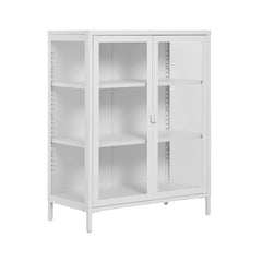 Bufet alb din otel si sticla, 2 usi, 80x40x101 cm Brisbane House Nordic