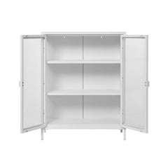 Bufet alb din otel si sticla, 2 usi, 80x40x101 cm Brisbane House Nordic