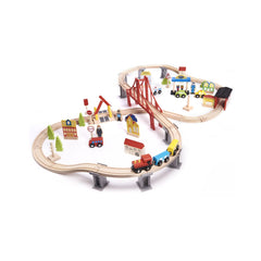 Cale ferata din lemn, trecere auto sine de tren, accesorii din 70 cuburi