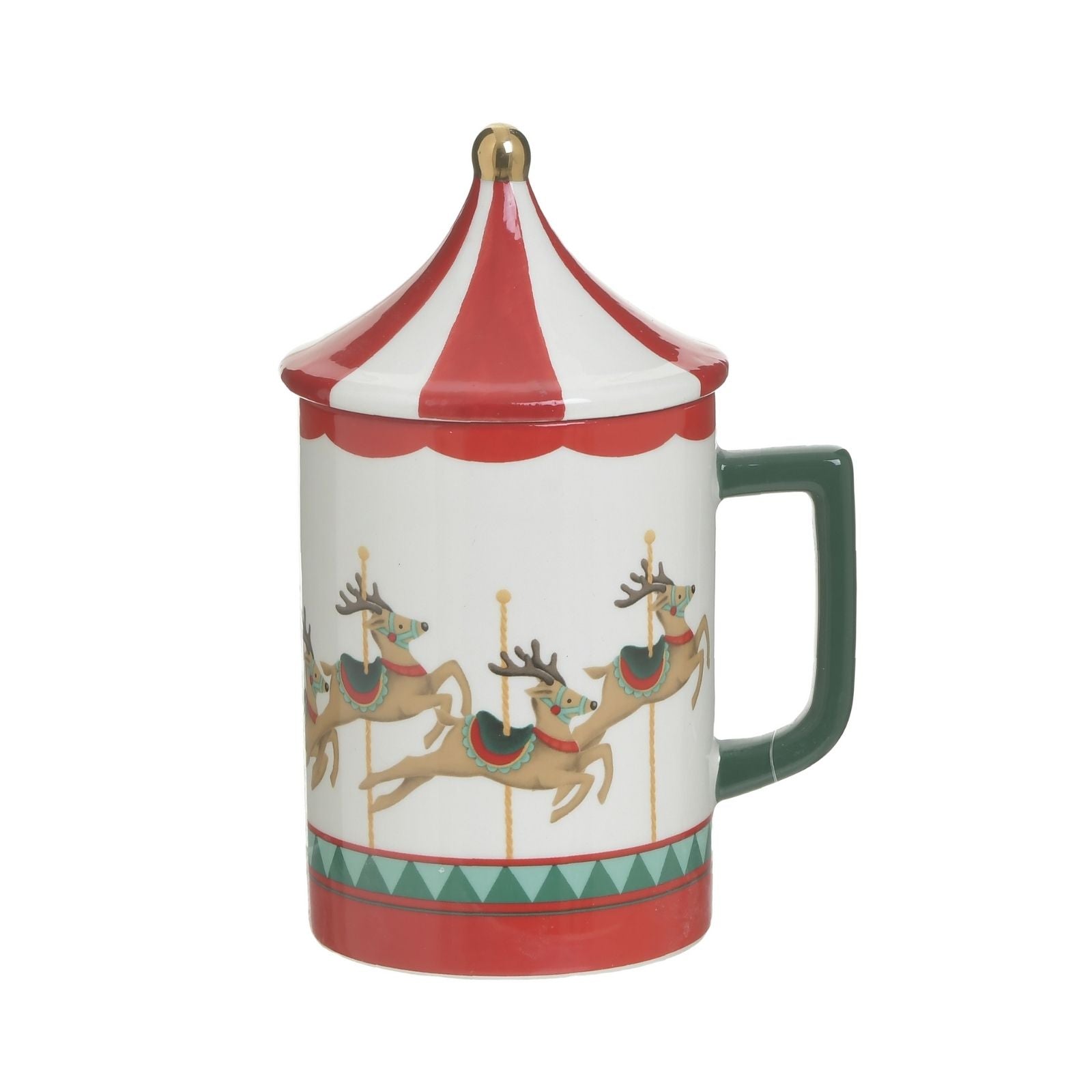 Cana ceramica cu capac Carousel Craciun 16 cm Inart, 1, hectarul.ro