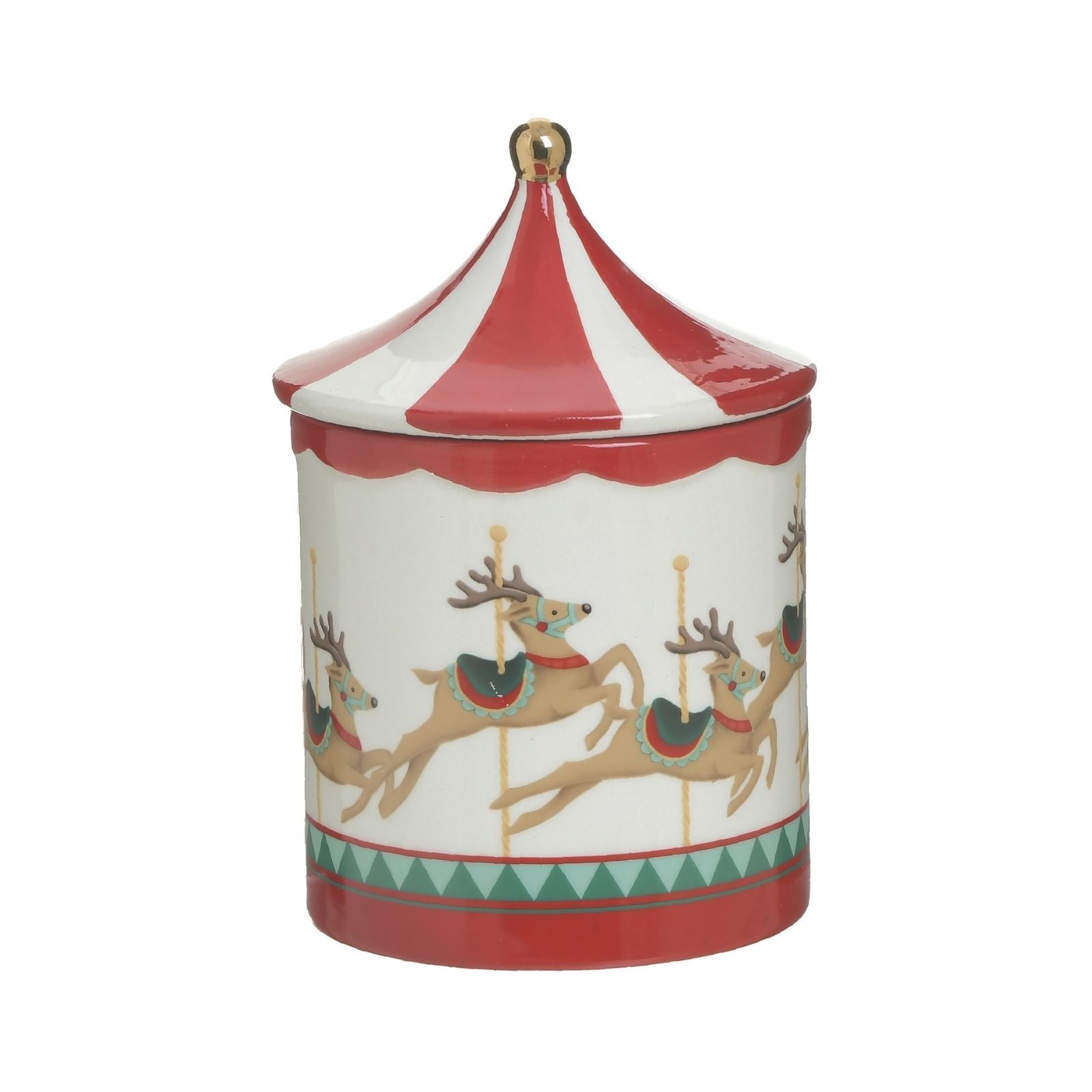 Recipient ceramic cu capac Carousel Craciun 22 cm Inart, 1, hectarul.ro