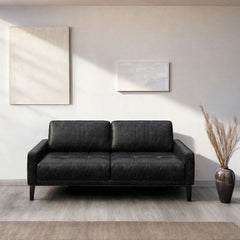 Canapea 2 locuri negru-vintage piele naturala Musso Tufted Mesonica