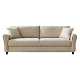 Hectarul - Canapea  fixa 3 locuri Cozza, cadru si picioare solide din lemn, tapiserie textila crem, pernite decorative incluse, 212x78x87 cm