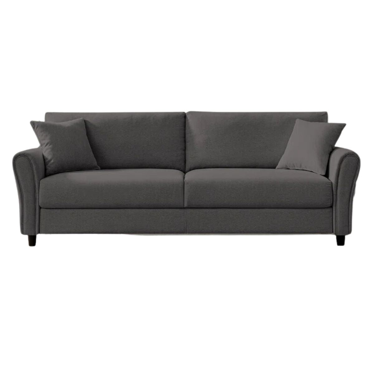 Canapea fixa 3 locuri Cozza, cadru si picioare solide din lemn, tapiserie textila gri, pernite decorative incluse, 212x78x87 cm, 1, hectarul.ro