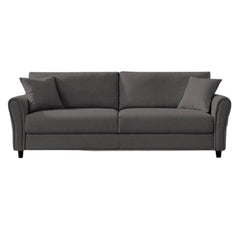 Canapea fixa 3 locuri Cozza, cadru si picioare solide din lemn, tapiserie textila gri, pernite decorative incluse, 212x78x87 cm